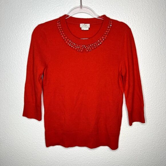 Kate Spade Coral Wool Cashmere Avaline Embellished Collar Sweater Size Medium - Picture 2 of 7